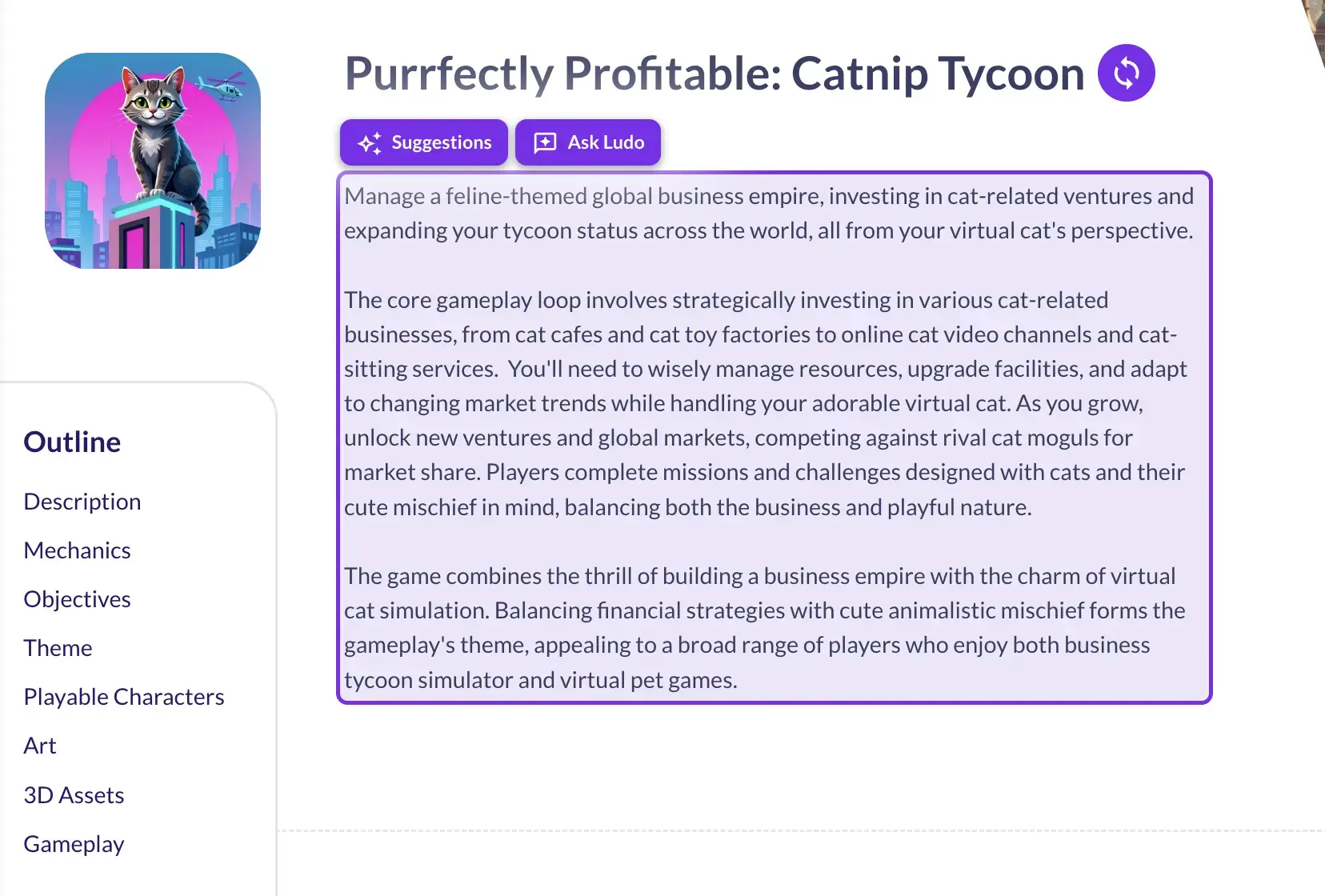 Craft Winning Game Ideas with Ludo.ai's Project Tool