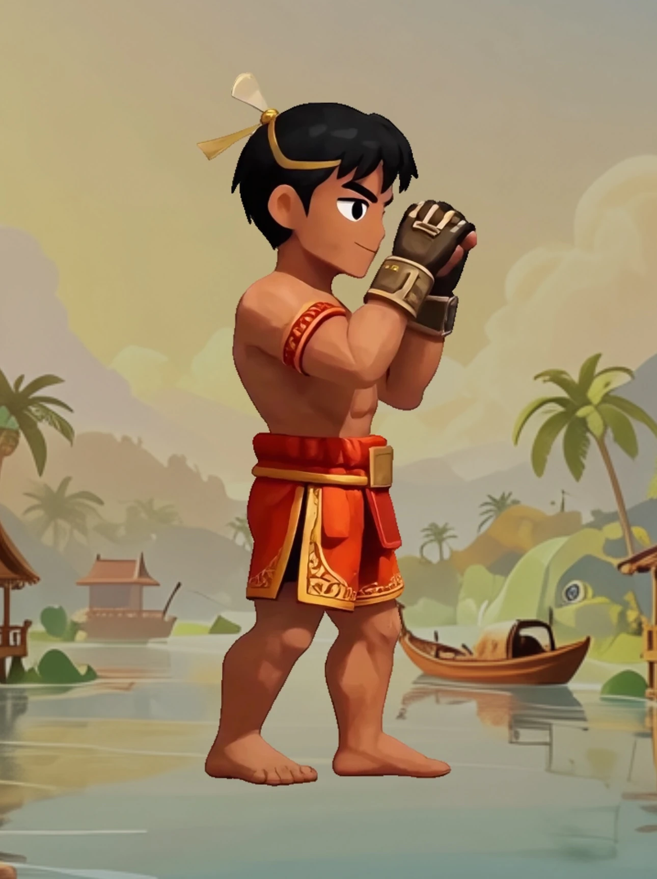 Phraya, the Thai Muay Thai fighter, in a Stack Fighters story cutscene