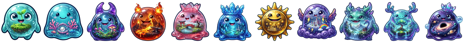 All 11 Pocket Realms tier sprites in a row