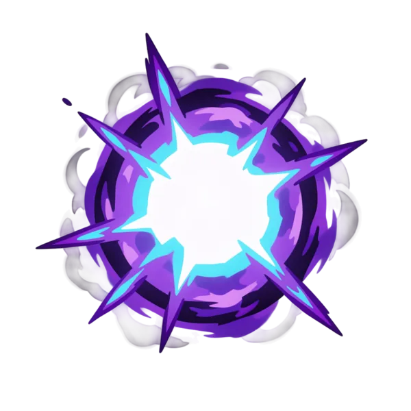 Arcane impact burst with a white-hot core and flying sparks, cut out on transparency