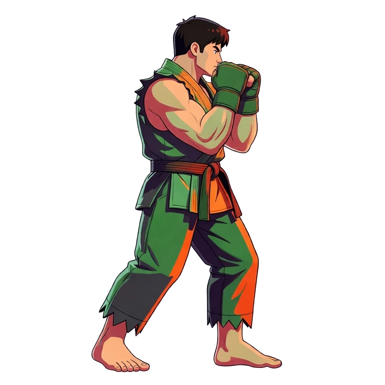 Keyframe 3, the fighter settled into a fighting stance