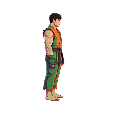 The generated kick animation playing, from idle through the kick to the fighting stance