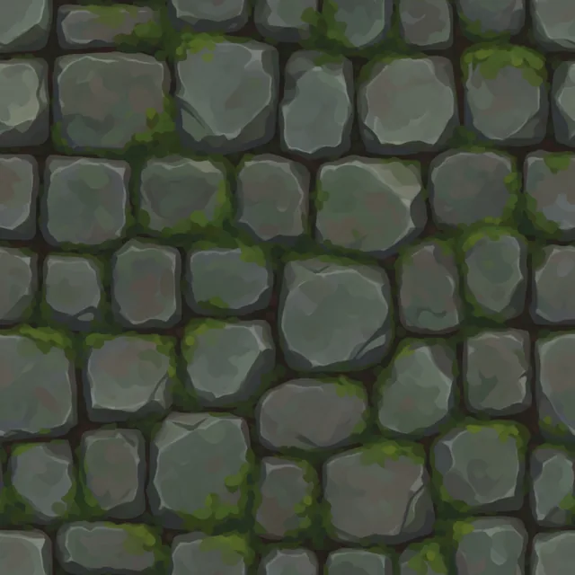 soft painted edges, moss blended into the stone