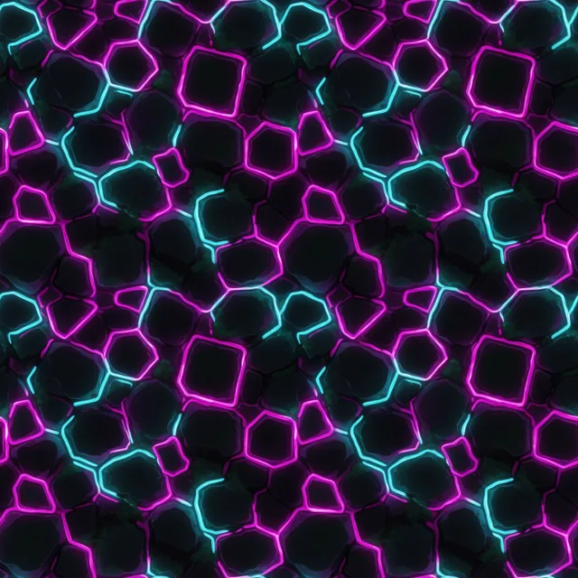 glowing magenta and cyan outlines on black