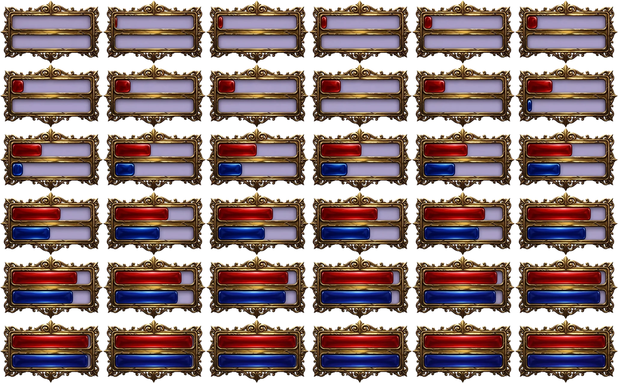The 6x6 sprite sheet of 36 frames the bar animation is delivered as