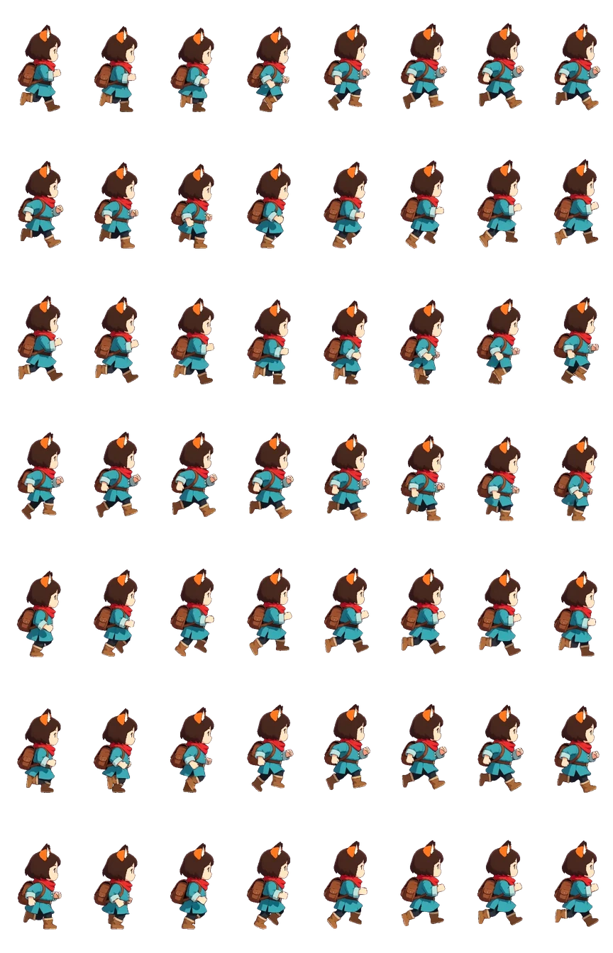 The hiker's walk: one spritesheet of 56 frames