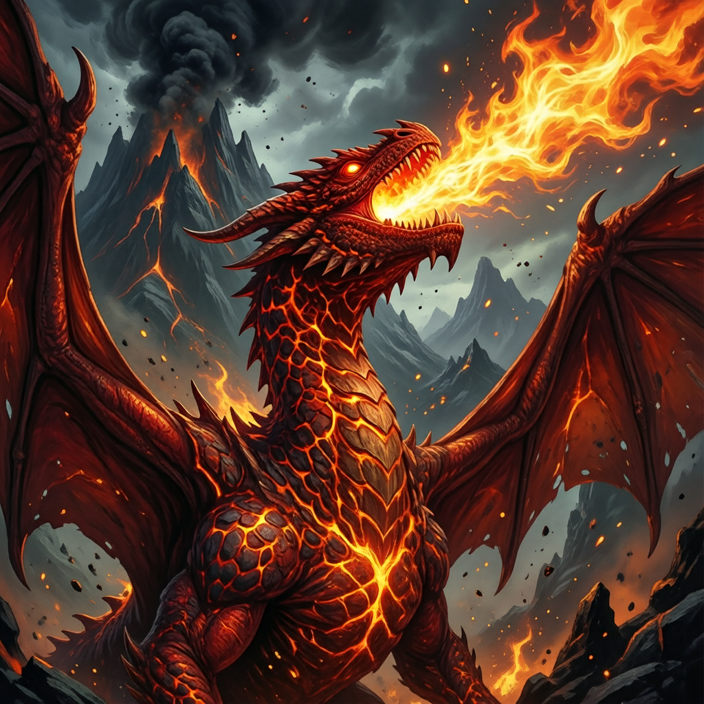 fire dragon breathing flames