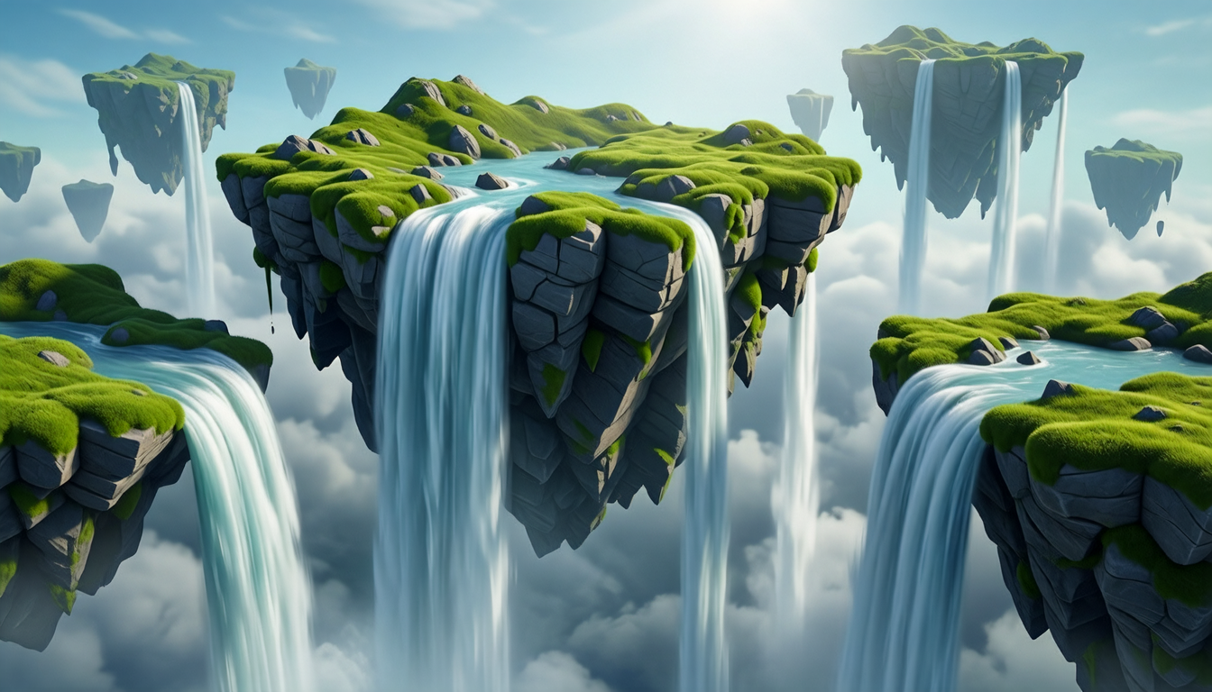 floating islands with sky waterfalls