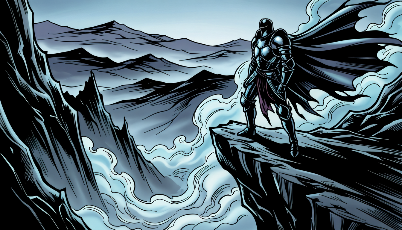 knight over misty valley