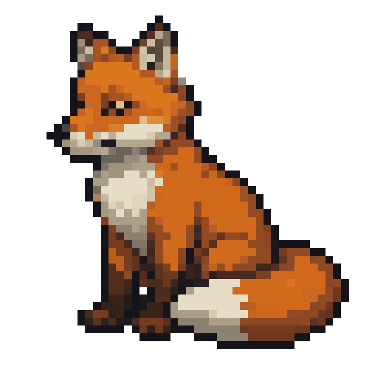 Static 16-bit pixel art fox sprite - the only input