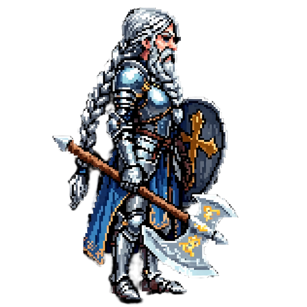 Warrior companion generated to match the princess's palette and pixel density