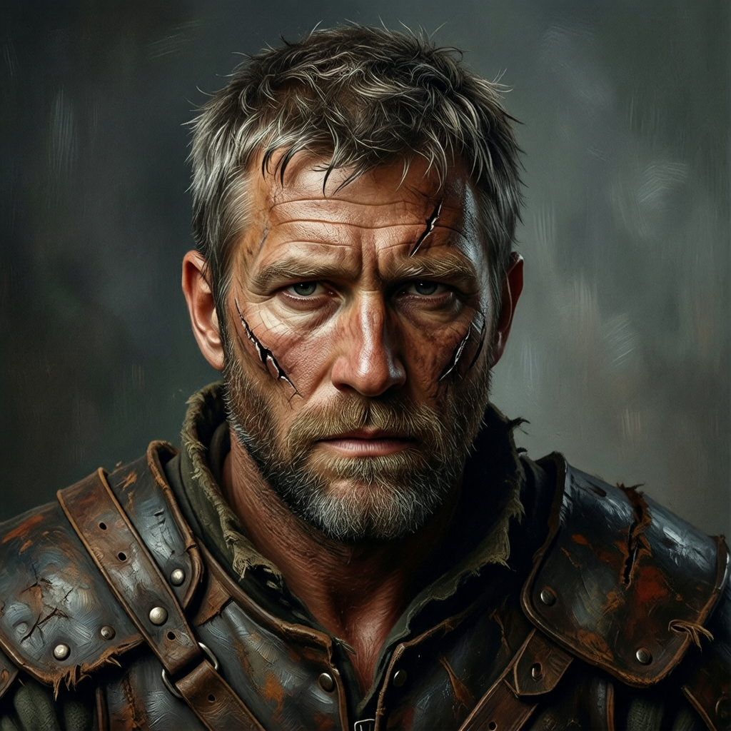 grizzled human warrior with scar