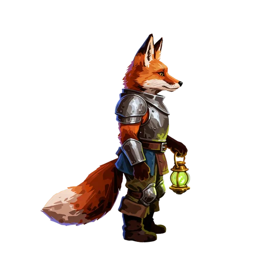 Painterly fox knight with a glowing lantern - the style anchor