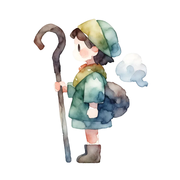 Watercolor shepherd girl with a cloud companion - the second style anchor