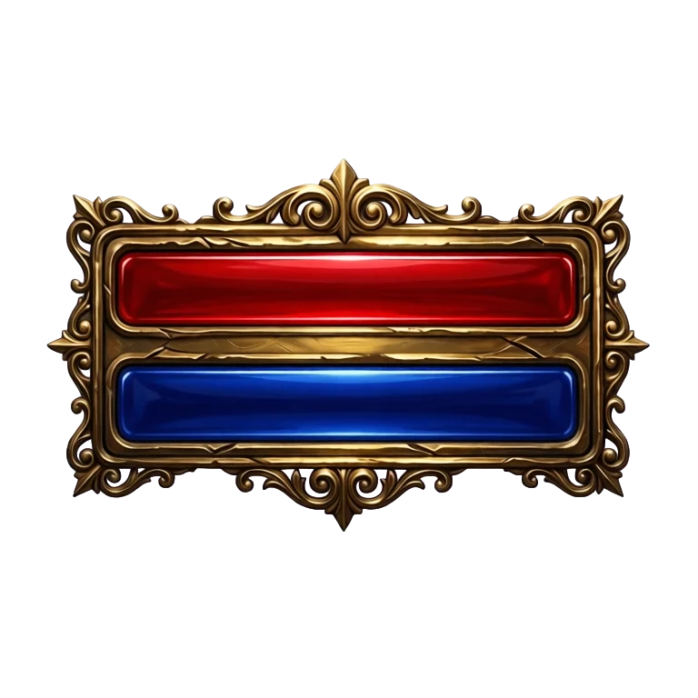 Health and mana bars in a hand-painted ornate gold frame