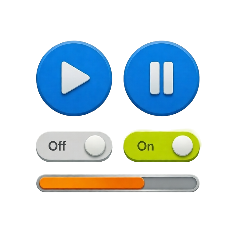 buttons, toggles, progress bar