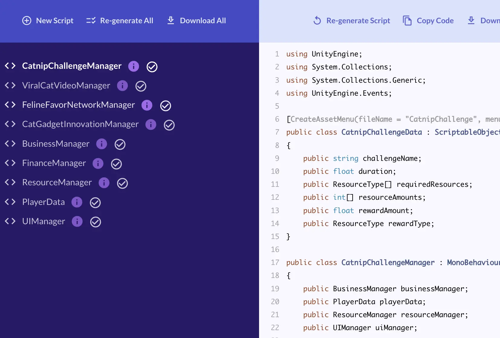 Ludo's Unity Code section, filled with code.